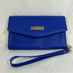 Kate Spade New York Women’s Blue Leather Safiano Apple iPhone Wristlet Wallet